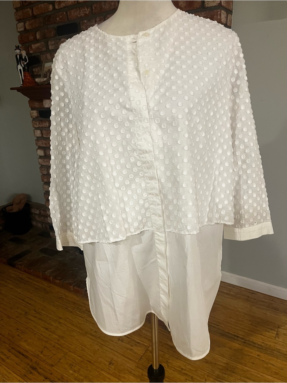 MaxMara White Textured Dot Button-Down Top